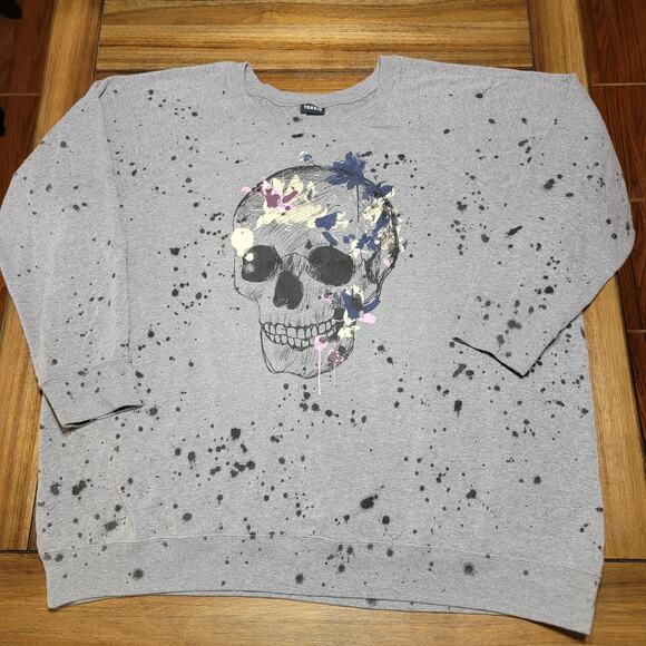 Torrid LS Grey Sweatshirt Paint Splatter Skull - Size 3 - Picture 1 of 6